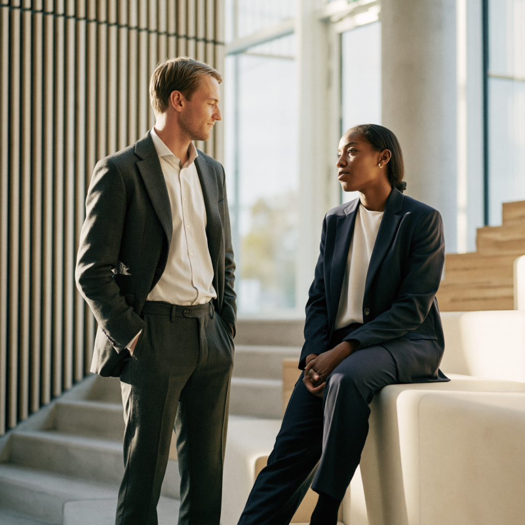 Business colleagues talking together